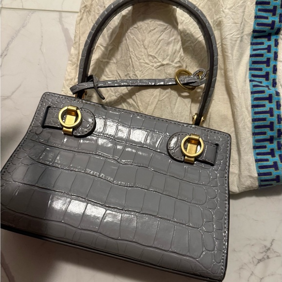 Tory Burch Lee Radziwill embossed croc grey mini bag - Picture 6 of 8